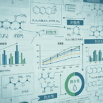 フッ素やふっ素樹脂のイメージ図 架空の図や表をちりばめた背景